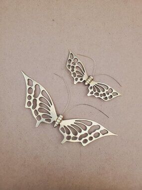 Vintage Brass Butterfly Wall Decor Set, Retro Boho Hanging Art - Pair of Solid